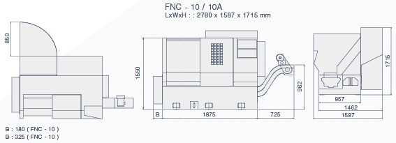 FNC 系列CNC栉式车床尺寸图