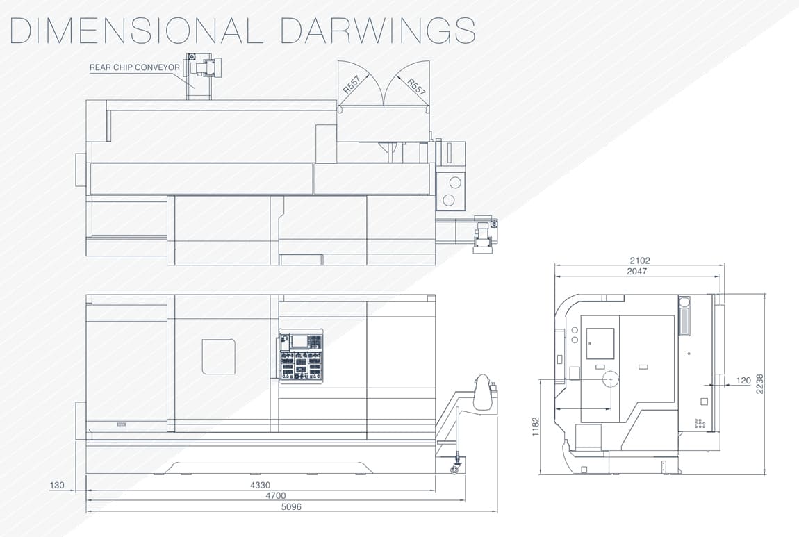 Dimension Drawing-FCL-T2 Series Slant Bed Twin Turret CNC Lathe
